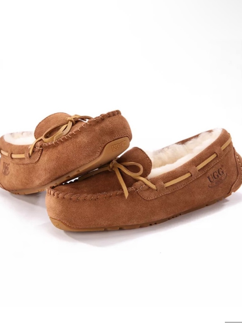 UGG Dakota Chestnut Suede Fur Shearling-Lined Moccasin Slipper NWOB